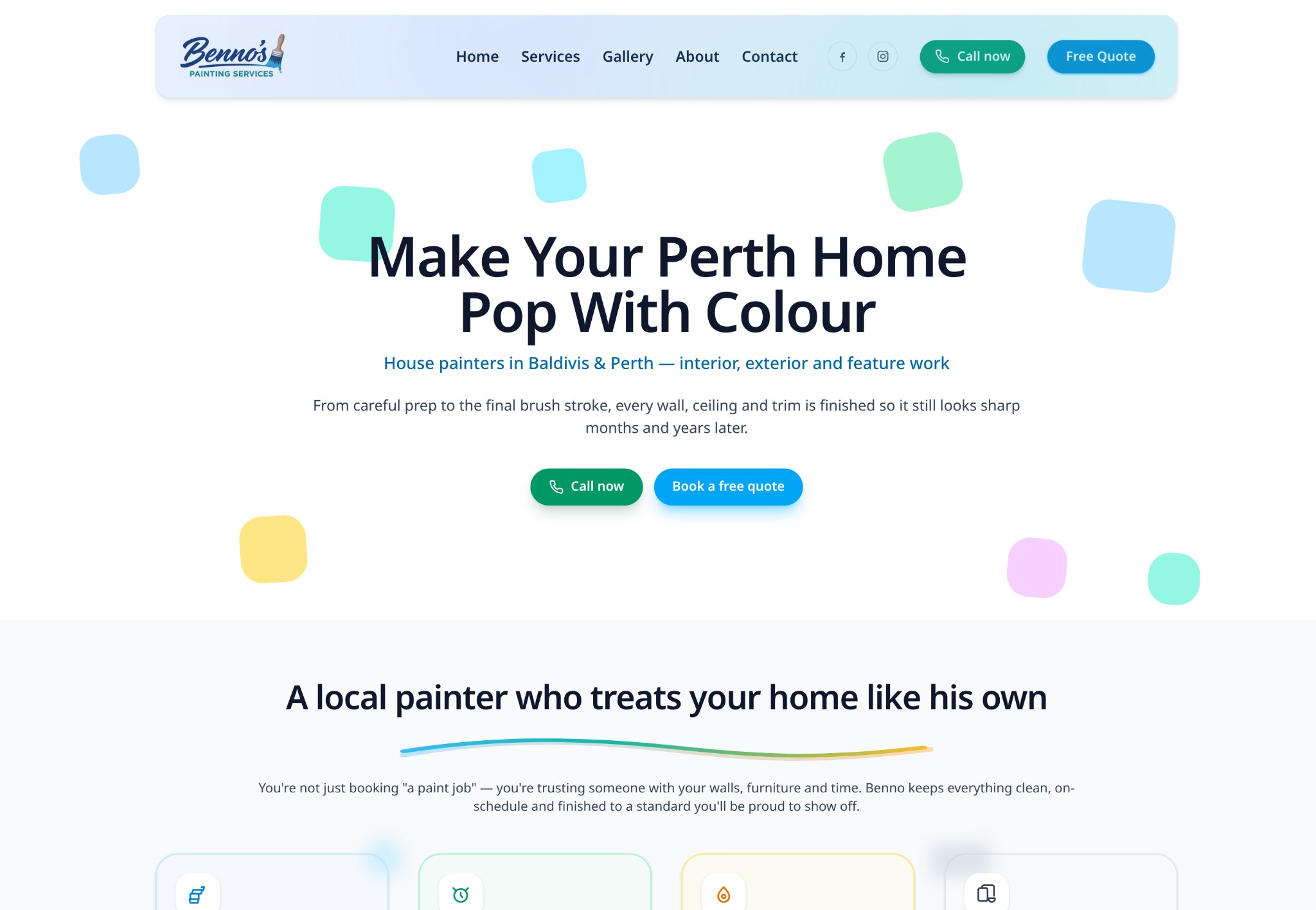 Desktop view of the Benno’s Painting Services website built with Astro and Bunny.net.